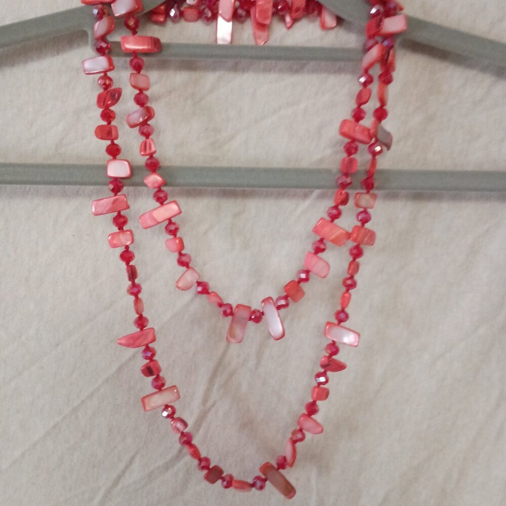 Long Mother-of-Pearl + Chrystal Necklace 124cm (49")